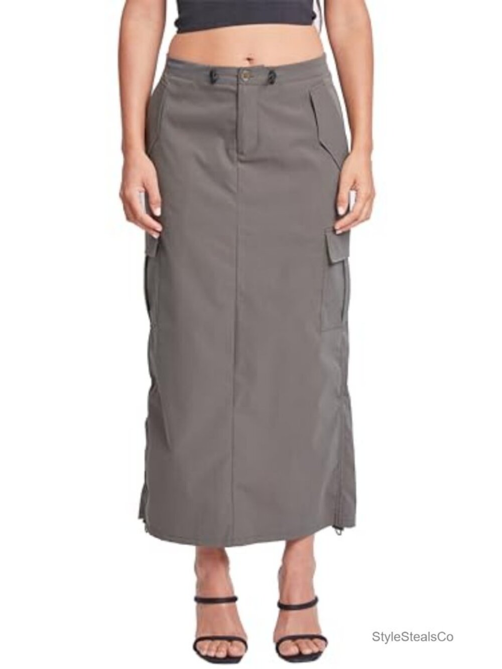 Women's Midi Cargo Parachute Skirt Utility High Rise
